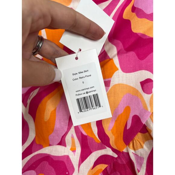 NWT Cami Nyc Mika Ruffled Lined Retro Floral Pink and Orange Mini Skirt - Picture 5 of 8